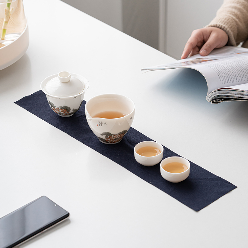 苏氏陶瓷(SUSHI CERAMICS)羊脂玉花开富贵快客杯旅行包便捷茶具