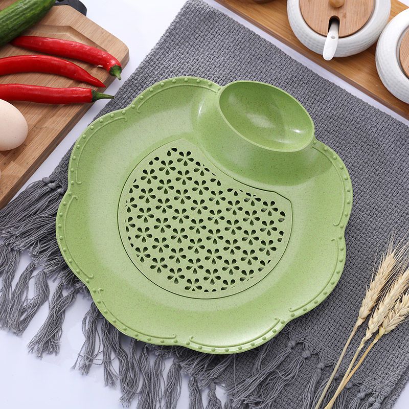 精致小生活【粉色水饺盘】 【精致小生活】麦秸秆沥水双层饺子盘带醋碟饺子盘