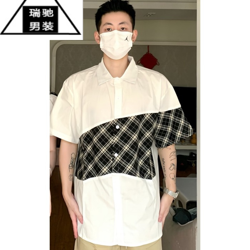 希杰狮王情侣装夏季小众设计感韩版显瘦男女短袖衬衫连衣裙法式一裙一衣潮