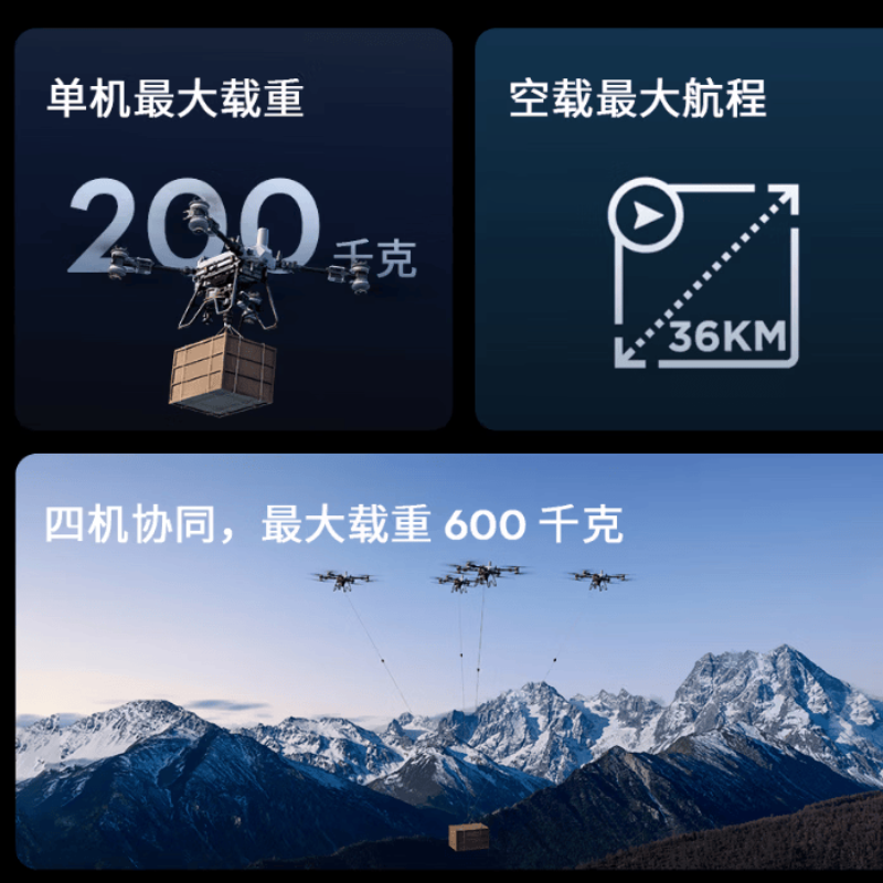 大疆(DJI)FlyCart200标准套装 200公斤 FC200吊运载重无人机 可多机联控 含标准吊运+充电站+喊话器高清大图