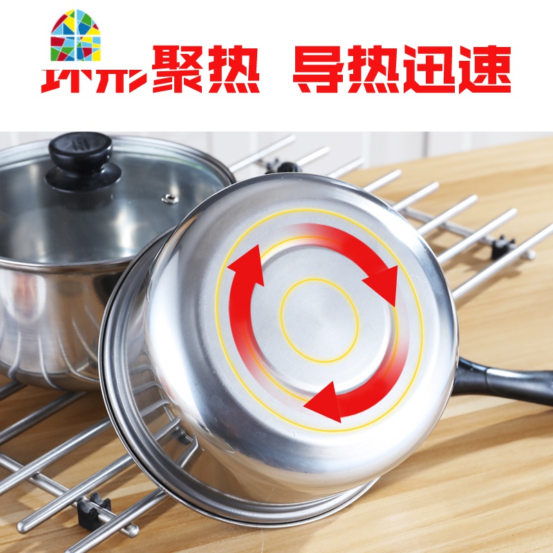 不锈钢汤锅加厚家用煮面热牛奶辅食奶锅燃气电磁炉小火锅 FENGHOU 加厚加高18cm汤锅*送汤勺百洁布高清大图