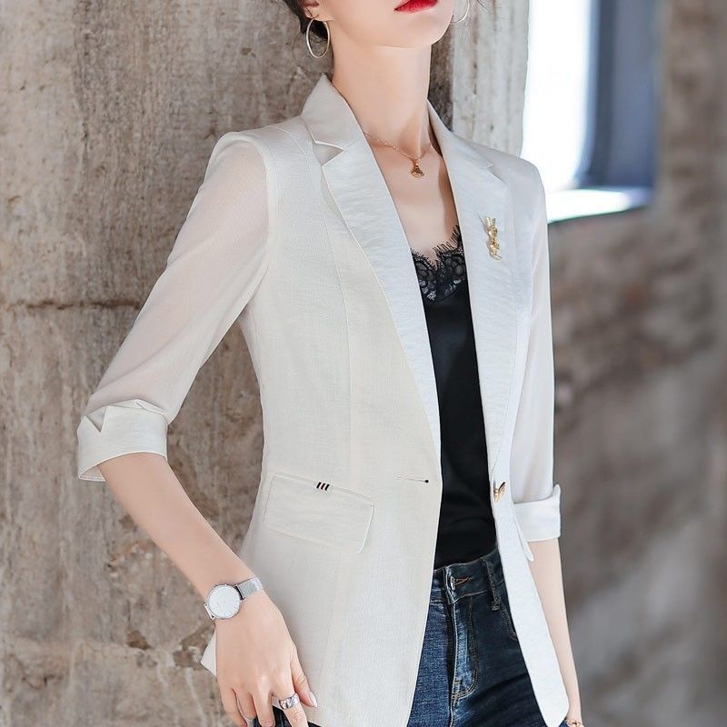 莎丞(shachen)女士西服 薄款小西装外套女2021年夏季韩版网纱薄短款