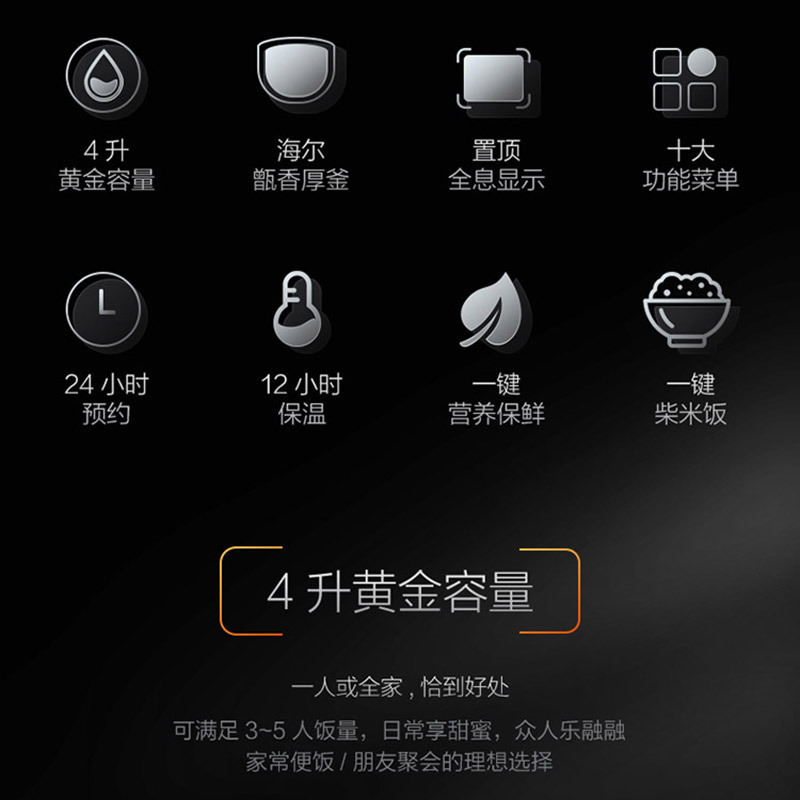 海尔(Haier)电饭煲HRC-FS40D39 电饭锅家用4升多功能智能预约煲粥保鲜保温全息触控 白色