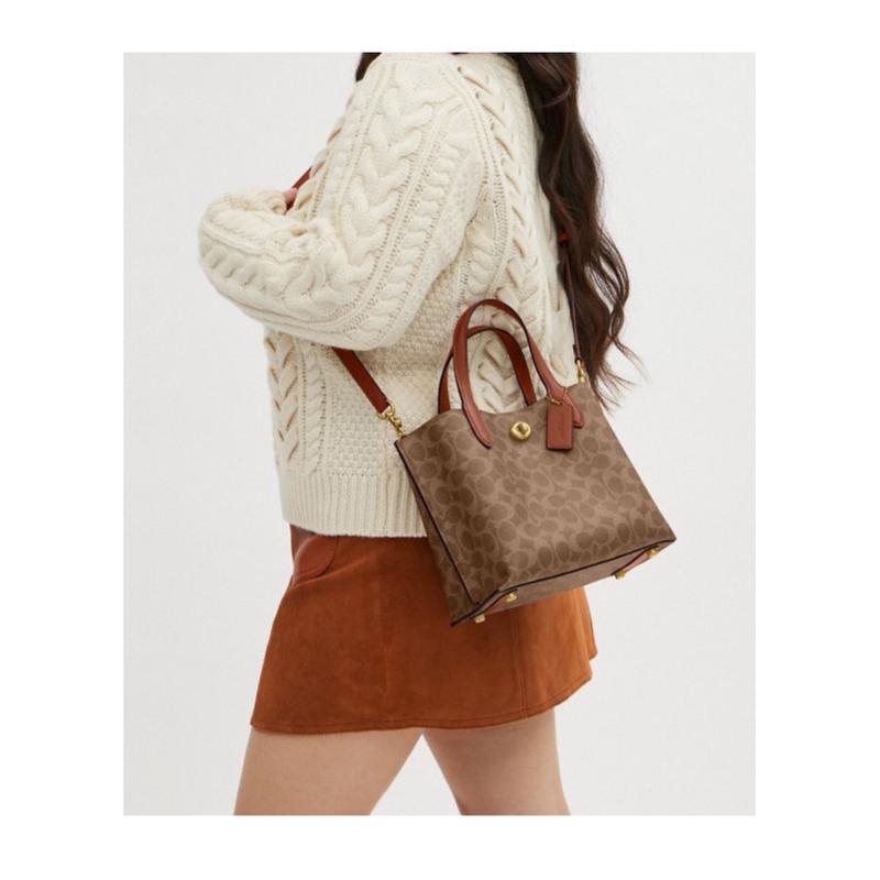 COACH 蔻驰(COACH)女士单肩包涂层帆布小牛皮手提斜挎包日常通勤百搭配