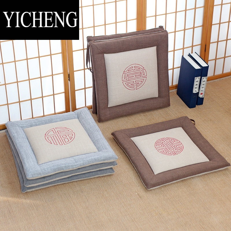 YICHENG家用榻榻米坐垫餐椅垫椅子软垫子四季办公室茶室凳子亚麻透气椅垫