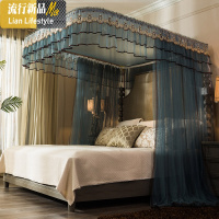 欧式导轨蚊帐家用1.8m床1.5米1.2落地公主风U型轨道宫廷纹账支架2三维工匠 1.8*2.2m床 蓝色【双轨道可升降】【升级加粗支架免螺丝易安装】