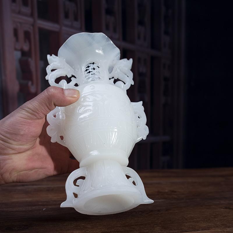 美帮汇玉石仿古镂空花瓶摆件玉仿古花瓶客厅装饰摆设高清大图