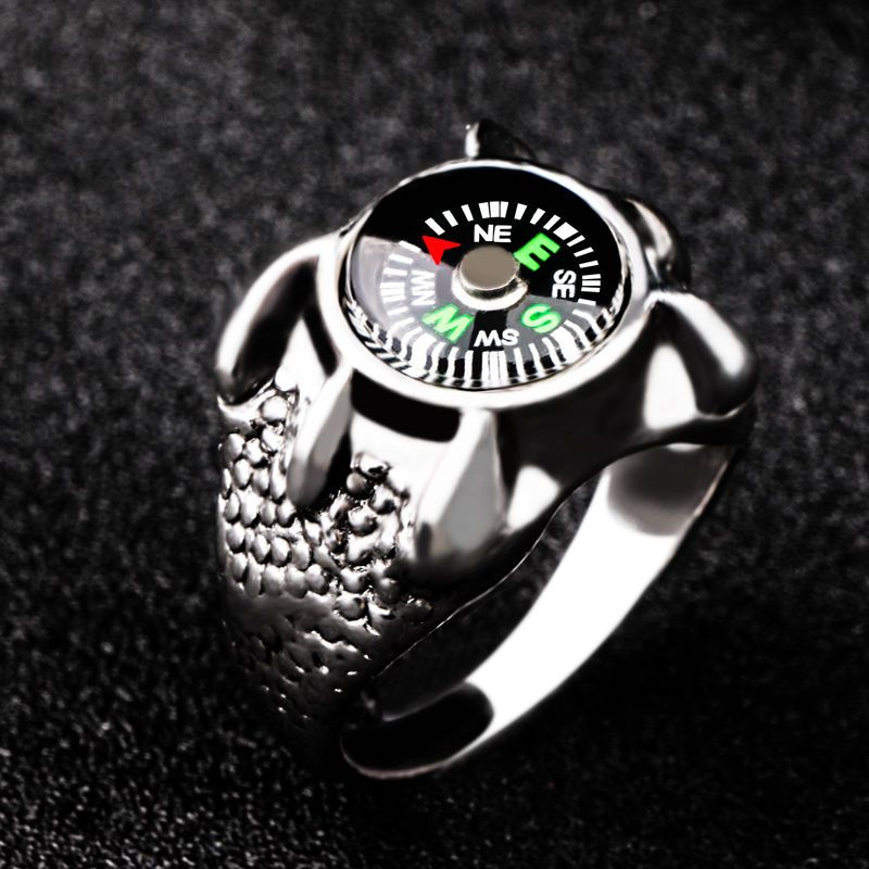 欧美霸气戒指男个性钛钢男男士戒指复古指南针指环学生夜光尾戒