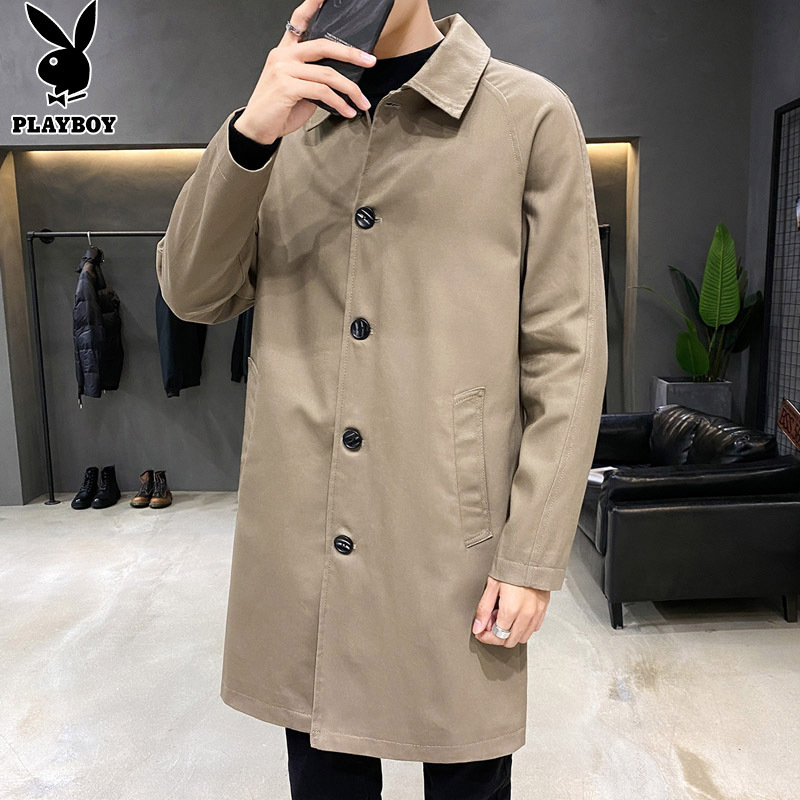 花花公子男士外套新款秋冬季休闲装高端上衣夹克中长款风衣