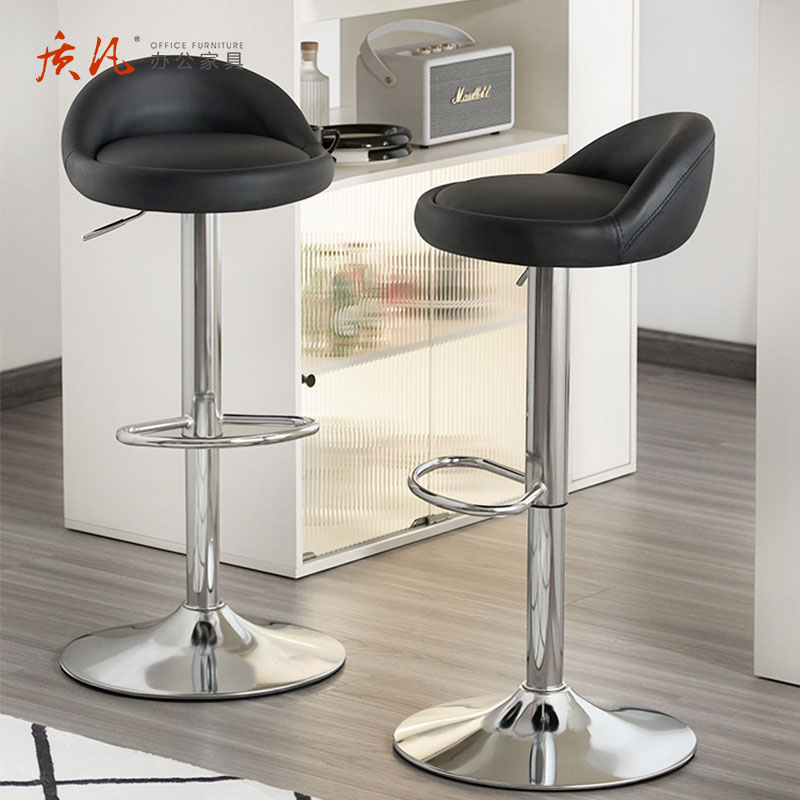 质凡 ZF-BY07吧台椅升降吧椅子 高款镜面内红外黑PU皮高清大图