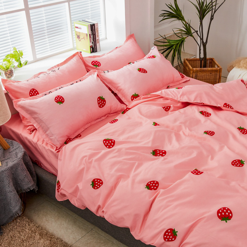 美帮汇大学宿舍单人床三件套上下铺床单铺盖套被子六件套 四件套男 甜心草莓 1.8床八件套（四件套+6斤被子*1+枕芯*2+床垫*1）