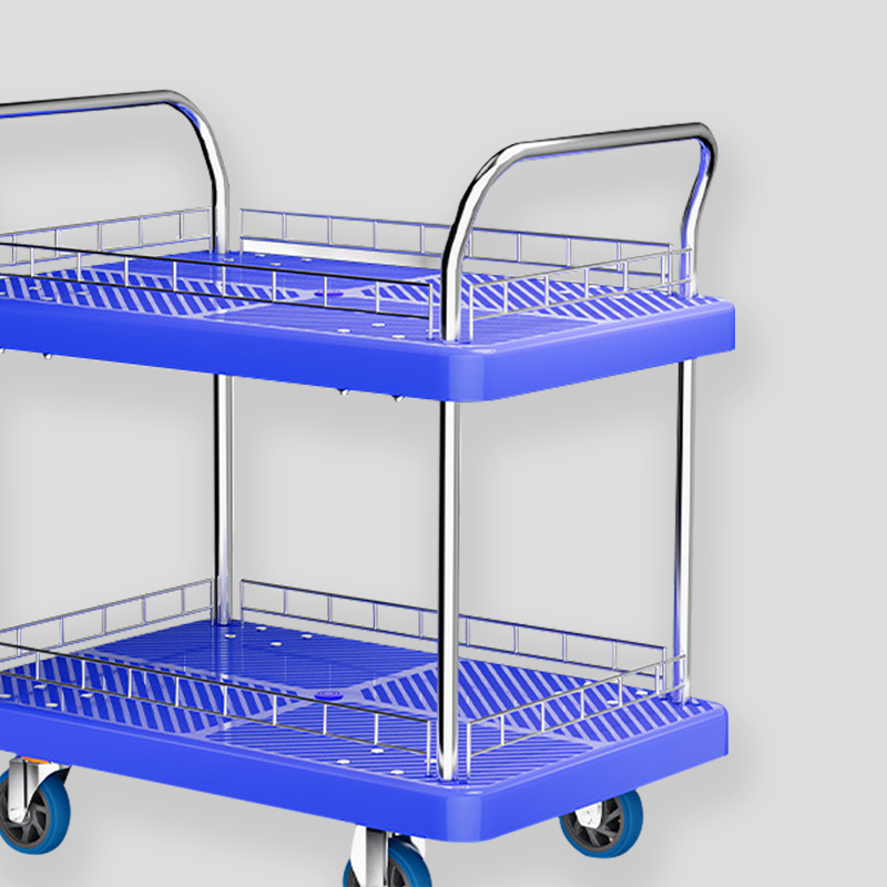 鸿启纳 (低噪款)多功能尼龙不锈钢折叠双层手推车承重约400斤 HQN-DH362X 70*48*95cm (单位:件)高清大图