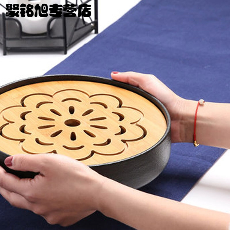 家用储水圆形竹制托盘小茶台干泡盘茶海陶瓷功夫茶具茶盘