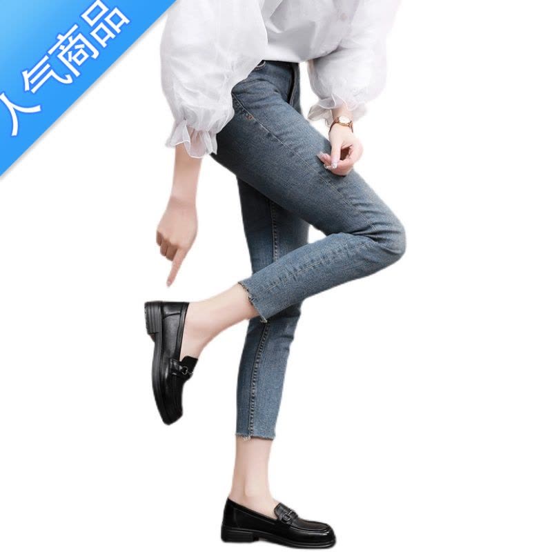 SUNTEK小皮鞋女英伦风2023年新款平底黑色圆通乐福鞋春秋透气工作单鞋图片