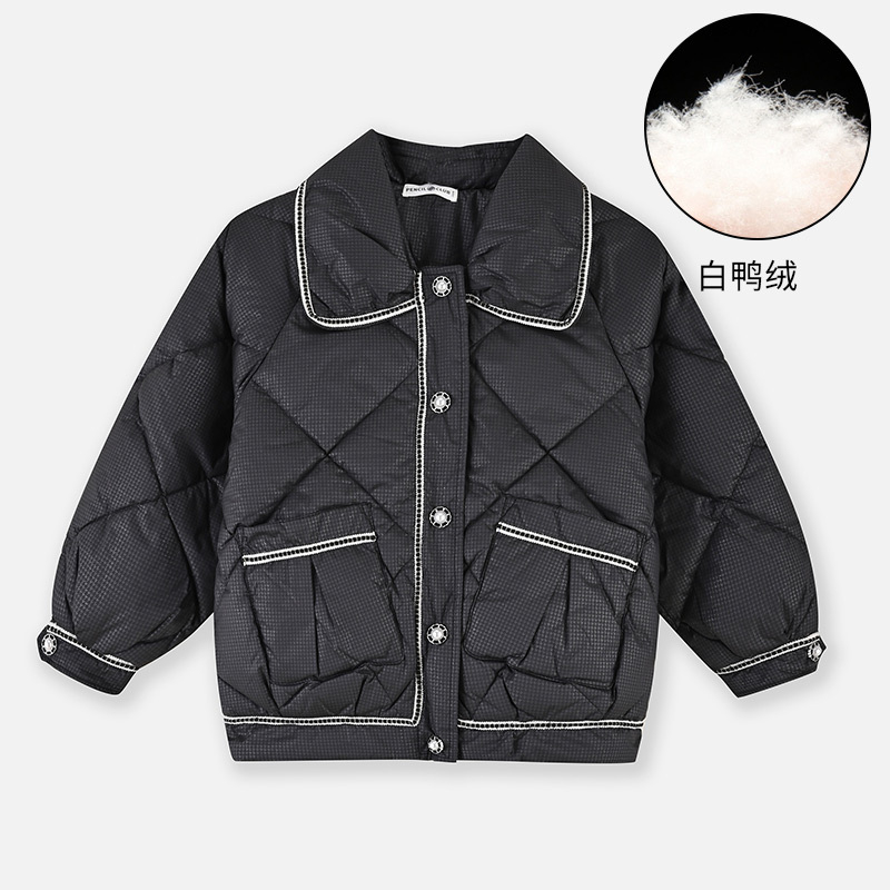 【1件3.5折】铅笔俱乐部秋冬新品女童羽绒服儿童大翻领保暖上衣中大童外套 黑色 110cm