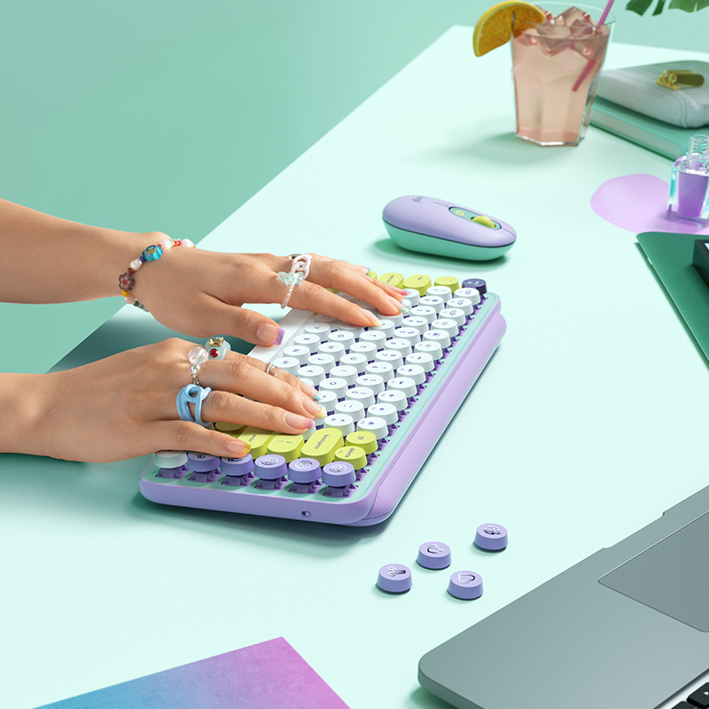 罗技(Logitech)pop keys搭载可自定义表情按键罗技键盘 无线蓝牙 机械键盘-粉色