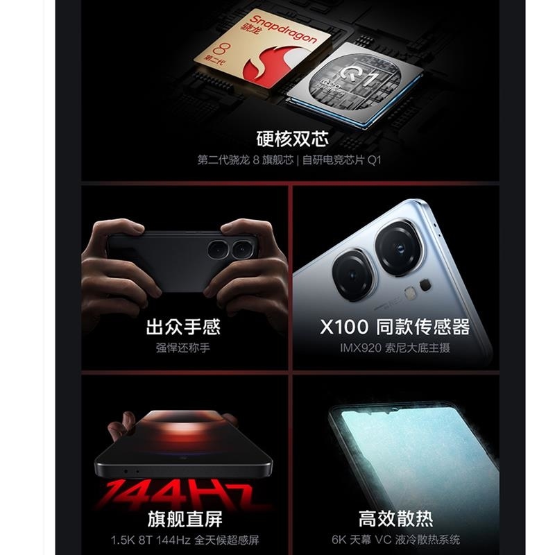 vivo iQOO Neo9 格斗黑 12GB+256GB 第二代骁龙8旗舰芯 自研电竞芯片Q1 IMX920 索尼大底高清大图