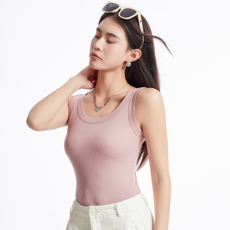 猫人背心女士螺纹7A抑菌内搭外穿无袖大U领打底背心少女修身显瘦高清大图