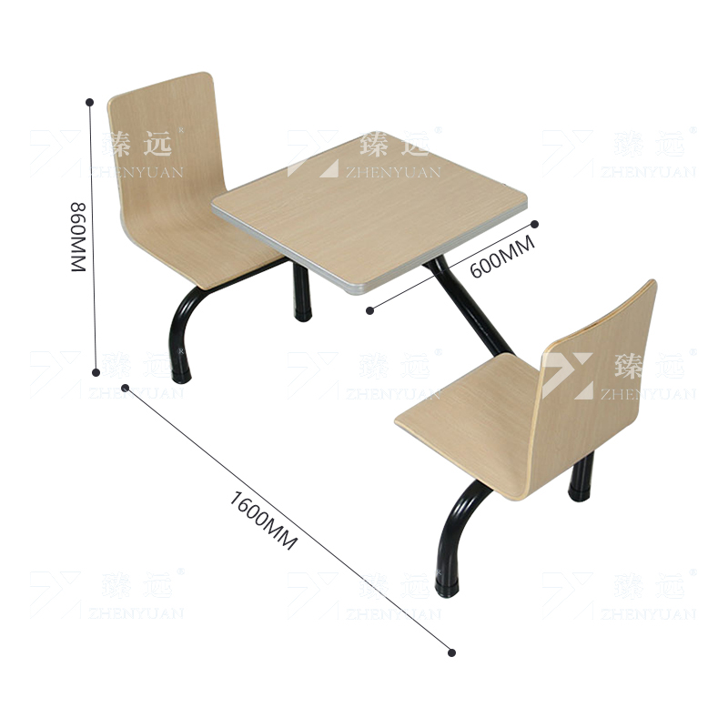 臻远 ZY4040823 连体餐桌椅组合食堂员工餐厅二人位连体餐桌高清大图
