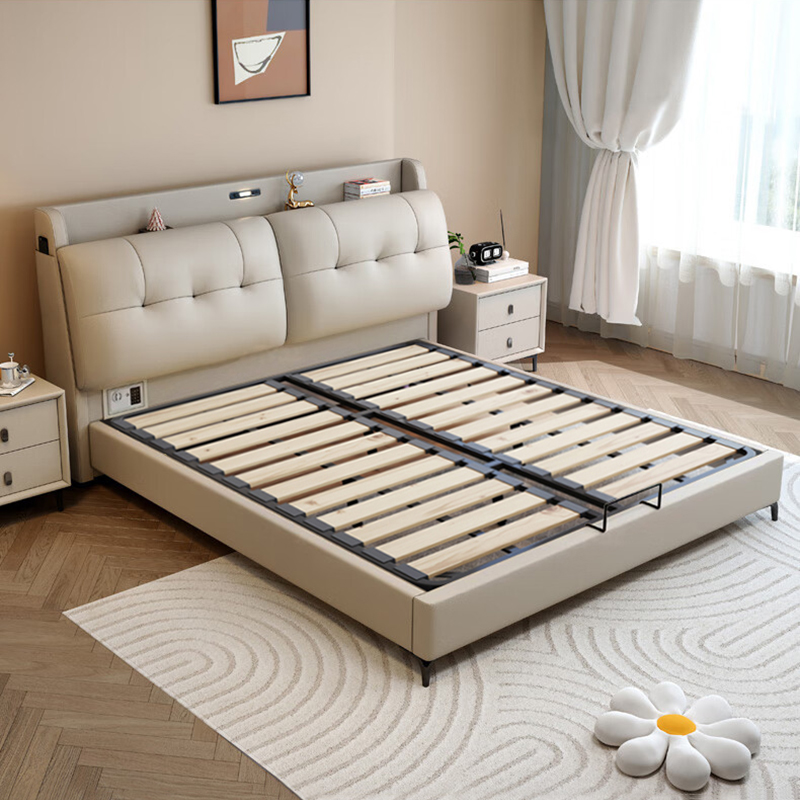 多功能真皮床主卧室现代简约双人床小户型带抽屉储物床软包大婚床高清大图