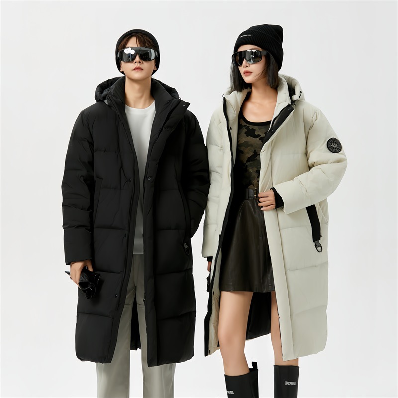 冬季新款百搭长款外衣情侣装白鸭绒外套羽绒服面包服加厚连帽男装