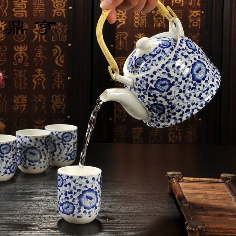 鼎亨日式陶瓷茶壶大号青花瓷提梁壶过滤家用泡茶套装凉水壶茶具景