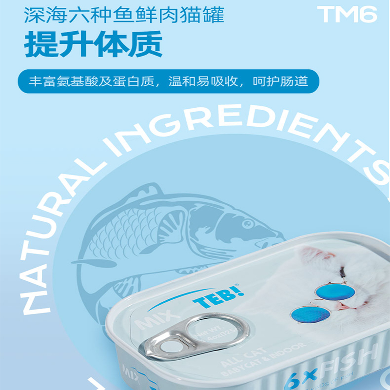 汤恩贝MT系列进口猫罐头125g6罐 六种鱼九种肉成幼猫湿粮猫咪零食 TM6深海六种鱼4罐