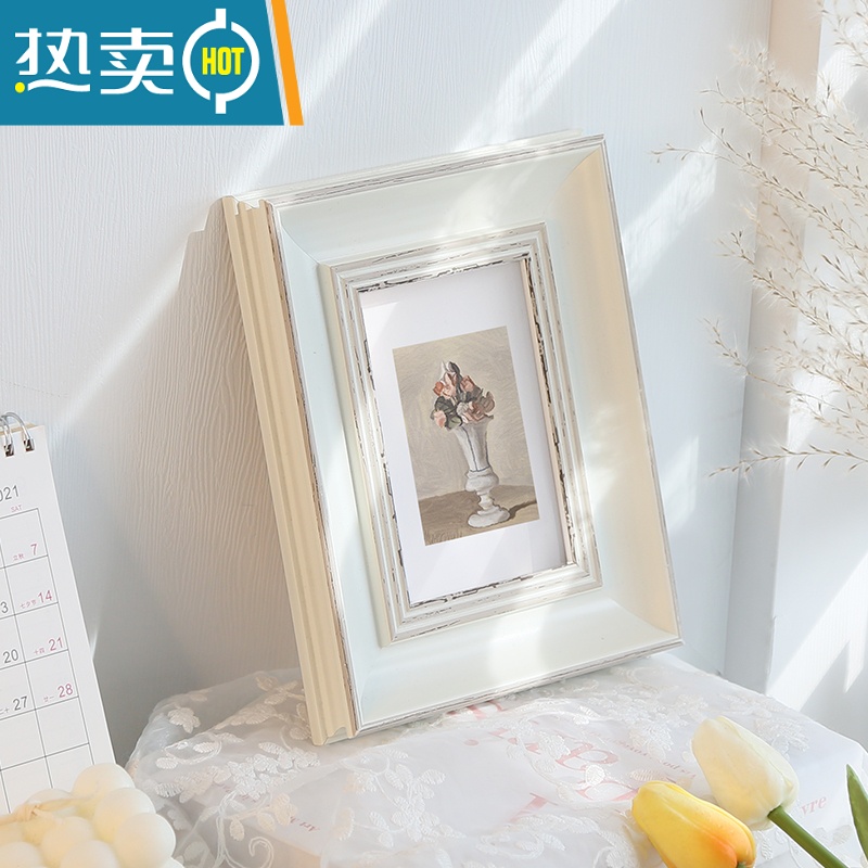 敬平相框摆台8寸7寸6寸10定制4K8开创意美式做旧画框儿童相片相架复古 做旧蓝 8寸摆台[可放15.2*20.3cm]高清大图