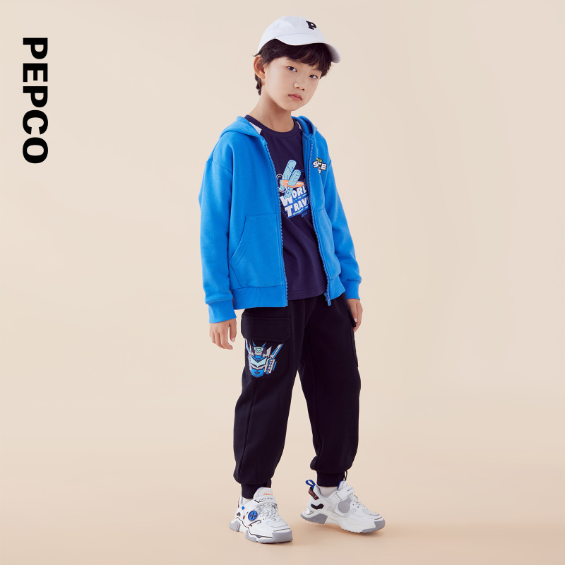 小猪班纳童装2023秋装新款儿童带帽外套中大童男童拉链衫休闲男孩