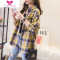 YUNWUXIN2022新款早秋磨毛韩版宽松大码格子衬衫女复古港味衫长袖衬衣