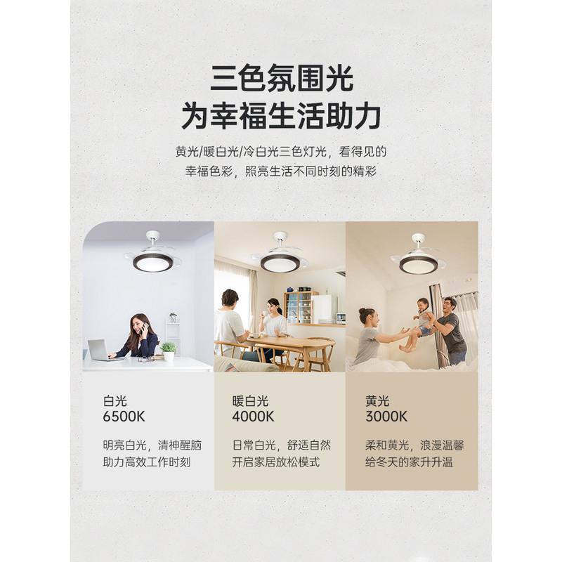 艾美特隐形风扇灯吊扇灯客餐厅卧室家用简约吸顶一体电风扇灯吊灯 金色款[36寸-24W柔光8档定时]3档调风高清大图