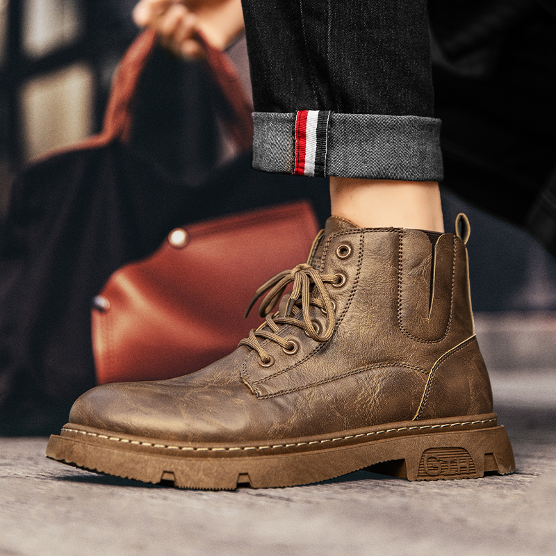 线下专柜同款卡帝乐鳄鱼cartelo新款时尚高帮马丁靴子男工装鞋靴休闲
