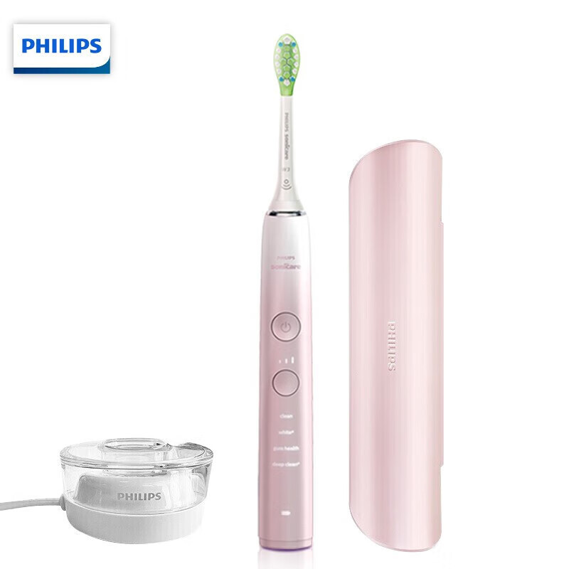 飞利浦(PHILIPS)电动牙刷钻石刷 成人声波震动牙刷 钻石牙刷升级款 三档力度四种模式 樱花粉HX9911/68