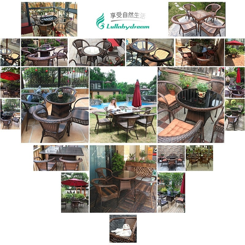 鑫环境 80圆桌+4把一号椅800*800*740mm 户外藤椅三件套组合接待桌椅休闲阳台滕椅子室外藤编花园小茶几