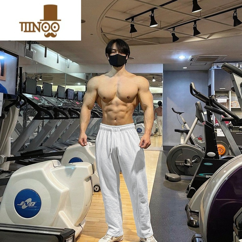 YANXU长裤男运动健身直筒裤子训练宽松坠感高街潮牌美式灰色卫裤