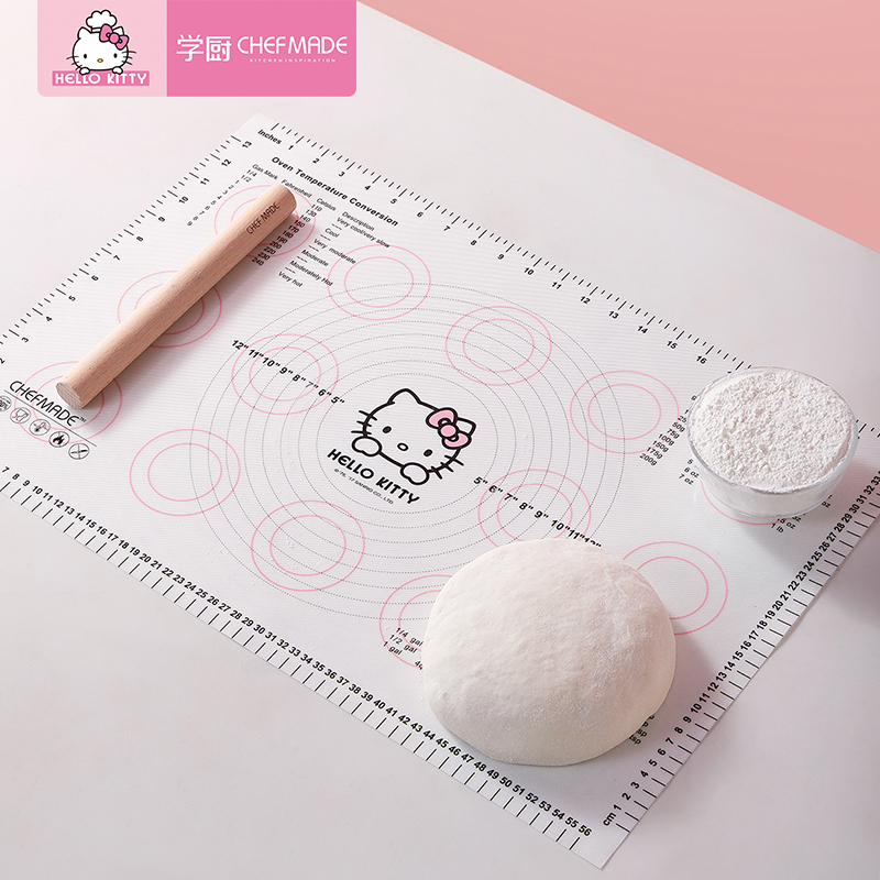 学厨60*40cm大号 HELLO KITTY 揉面垫防滑硅胶垫 家用食品级 案板硅胶面板擀面垫 和面垫 KT7002