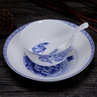 金禹瑞美(REMEC)套装 釉中彩骨瓷 22头富贵牡丹青花餐具套装 碗盘碟套装 礼品彩盒 乔迁餐具 陶瓷餐具