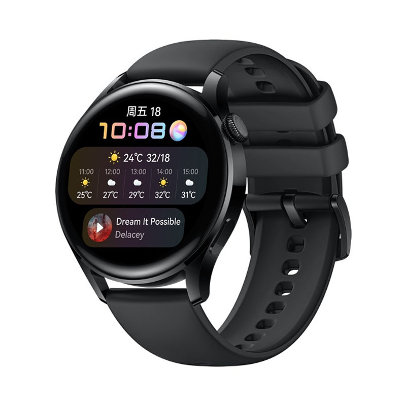 [新品 活力款]华为 HUAWEI WATCH 3 46mm eSIM独立通话智能手表 心脏与呼吸健康管理 3天强劲续航 体温检测 NFC支付 (活力款)黑色氟橡胶表带