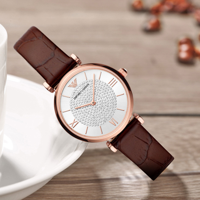 阿玛尼emporioarmani手表女满天星系列皮带石英时尚镶钻女士腕表生日