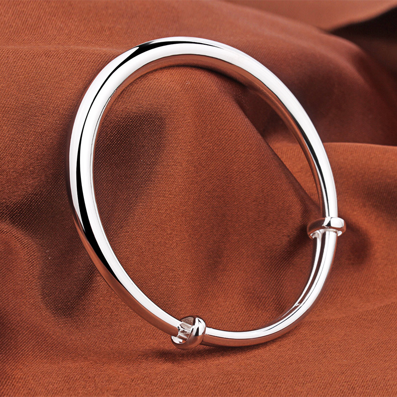 银手镯女9999纯银光面推拉可调节简约实心刻字送女友妈妈银饰礼物送女朋友老婆情人节七夕生日礼物 15克足银999.9配证书