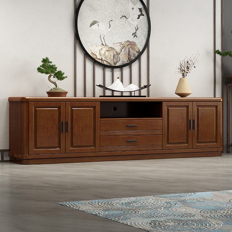 青木川 中式实木电视柜落地2024新款客厅卧室加高款收纳储物柜置物架矮柜家具影视柜地柜图片