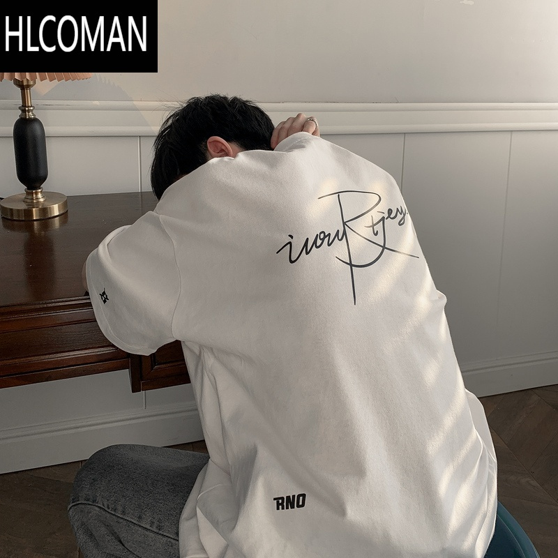 hlcomanoversize酒红色短袖t恤男夏季薄款潮牌简约设计感百搭宽松