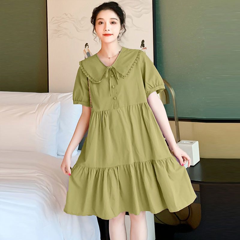 孕妇连衣裙夏装2021夏季新款时尚娃娃领宽松气质外出哺乳连衣裙潮