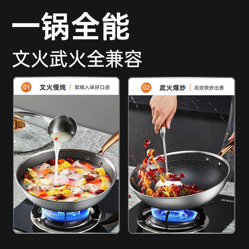 炊大皇炒锅 30cm多层钢炒菜锅 彩金蜂窝炒锅(带盖)CG30CJ高清大图