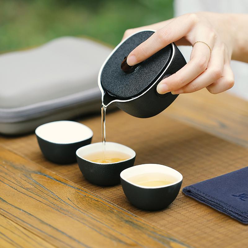 家柏饰(CORATED)黑陶快客杯一壶三杯户外收纳车载小巧泡茶过滤一体旅行茶具高清大图