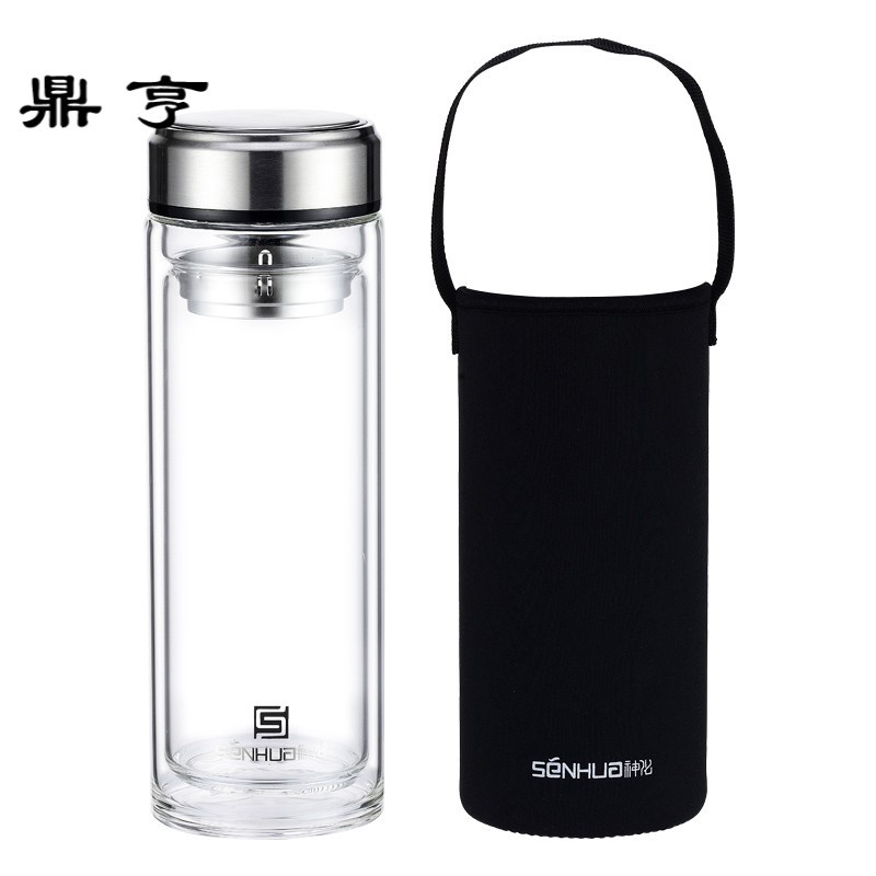 鼎亨超大容量双层隔热玻璃杯便携水杯家用泡茶杯1L随手杯子1000ml