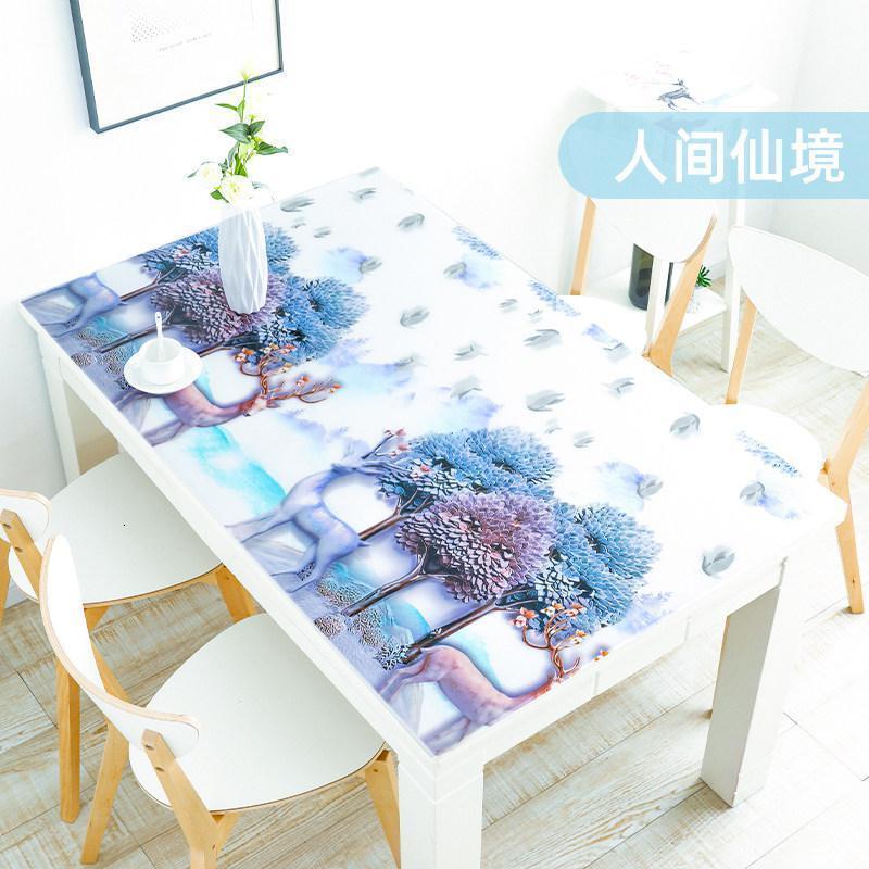 美帮汇桌布防水防油免洗厚塑料pvc软玻璃餐桌垫水晶板烫面保护膜茶几垫 升级无味•人间仙境 70*130cm