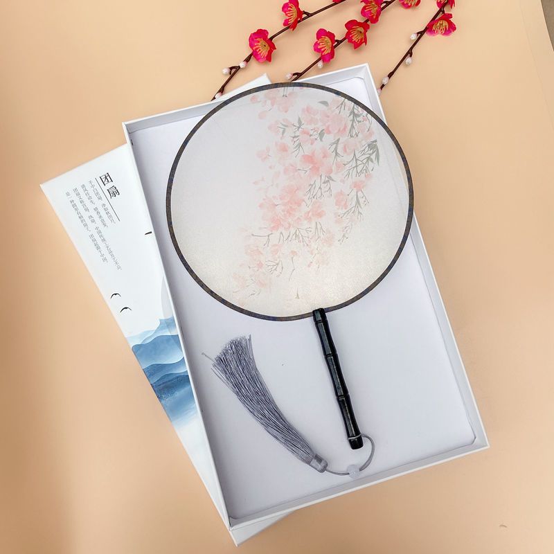 半透明古风舞蹈团扇双面宫扇圆形扇子中国风古典女式汉服摄影道具半