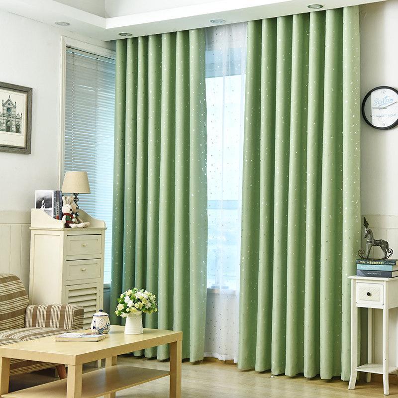 家柏饰(CORATED)现代简约遮光隔热全遮光窗帘加厚成品定制风飘窗客厅卧室 烫星-绿色-布帘-挂钩式 宽1.3*高1.5米（买一送一）