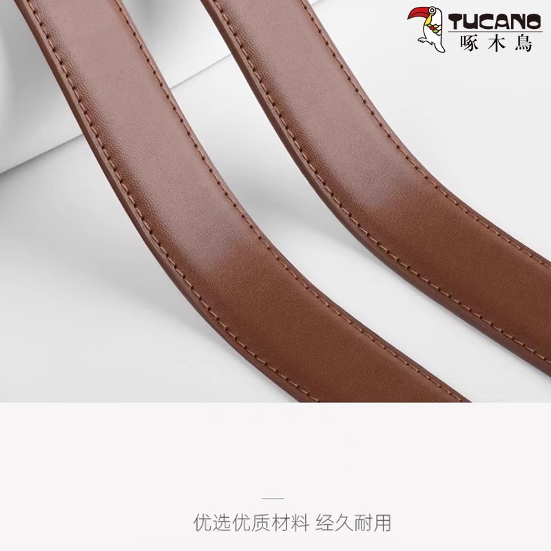 啄木鸟皮带女款针扣腰带真皮商务正装女式牛皮裤带咖啡色女士鸟款高清大图
